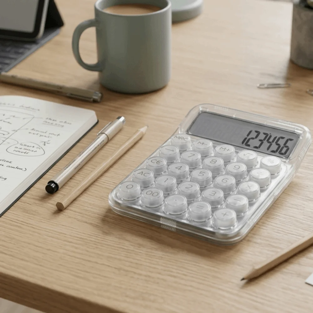 12-digit Display Electronic Calculator Large Screen Transparent Mechanical Keyboard Calculator Anti-slip Pad Large Button