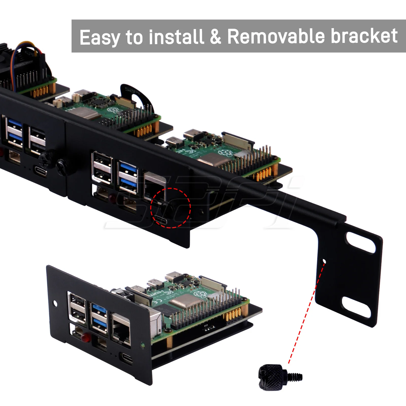 52Pi 1U Rackmount Steel Bracket Kit for Raspberry Pi 5 19 Inch 4 Slots M.2 NVMe SSD 2230/2242/2260/2280