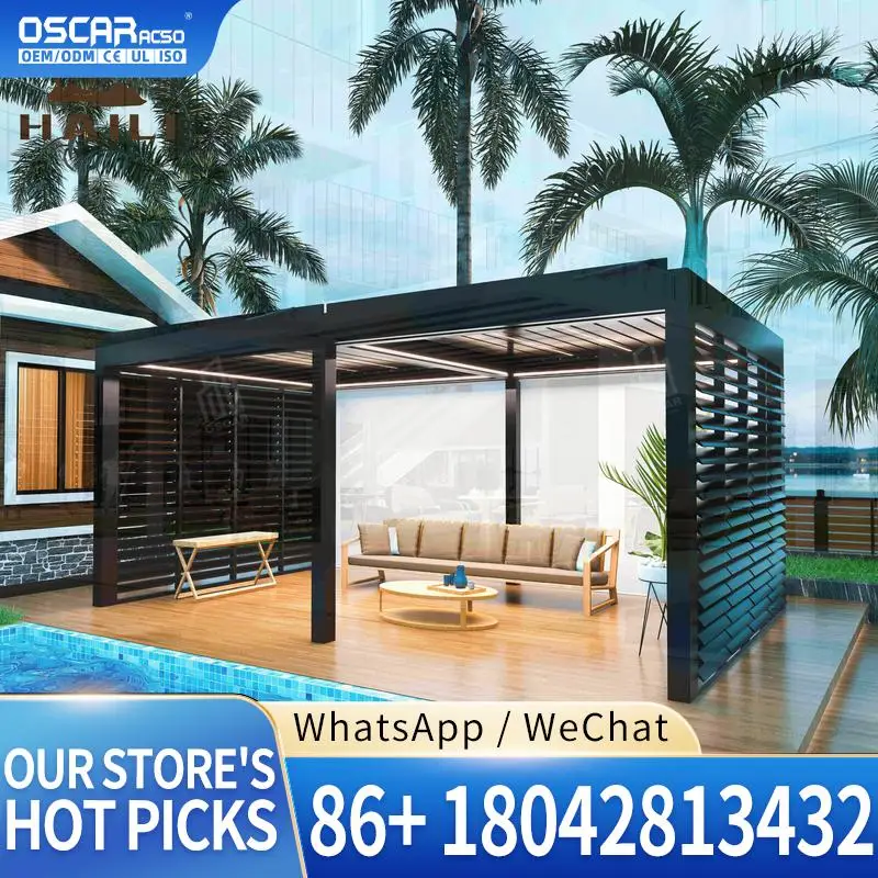 Motorized Louvered Outdoor Arches Bioclimatic Aluminium Opening Louvred Roof for Garden Patio Backyard pergola