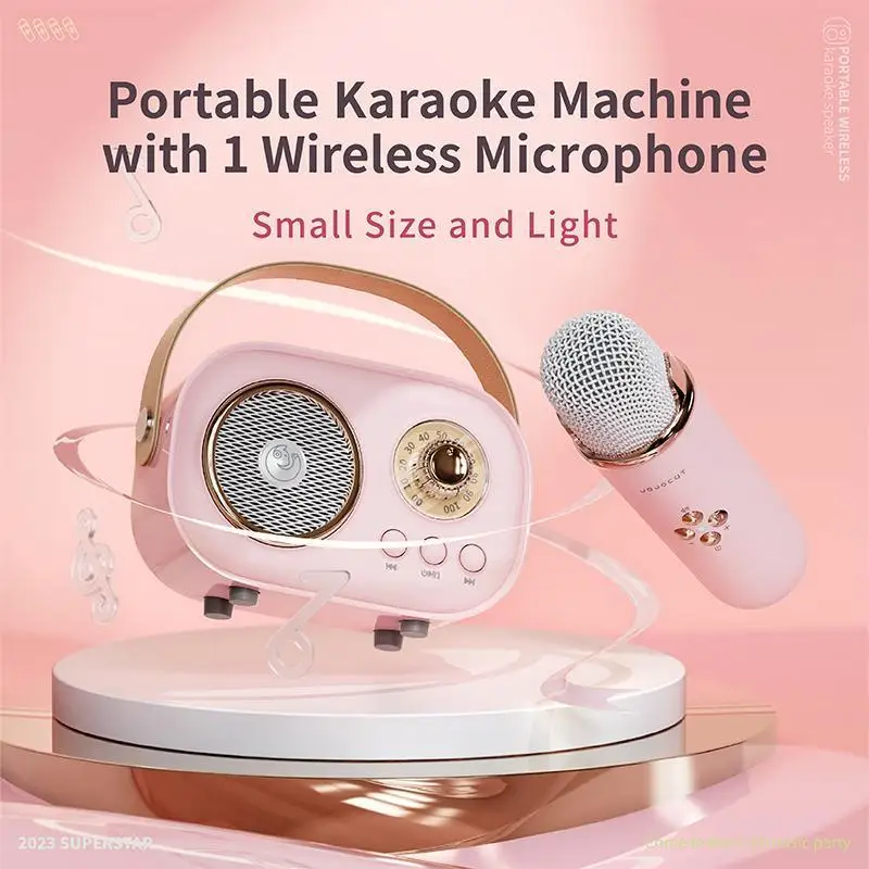 Mini Karaoke Machine Portable Bluetooth Speaker with Wireless Microphone 6 Sound Modes Birthday Home Farmily Friends Party Gifts