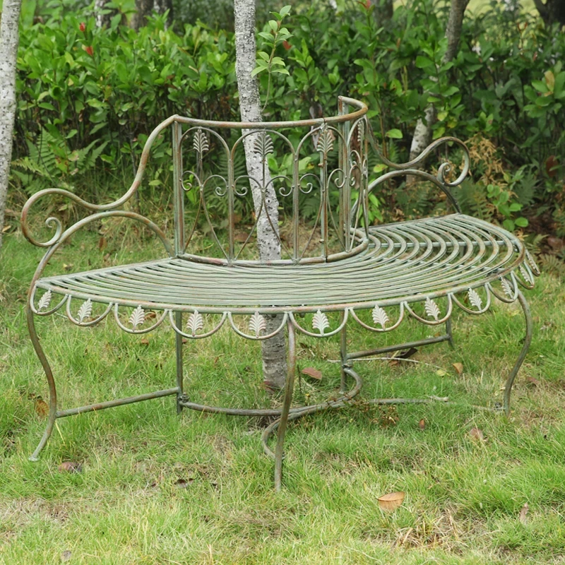 European Style Retro Semi-round Chair Outdoor Garden Wrought Iron Chair Garden Villa Courtyard Chair Garden Furniture Sets WKGF