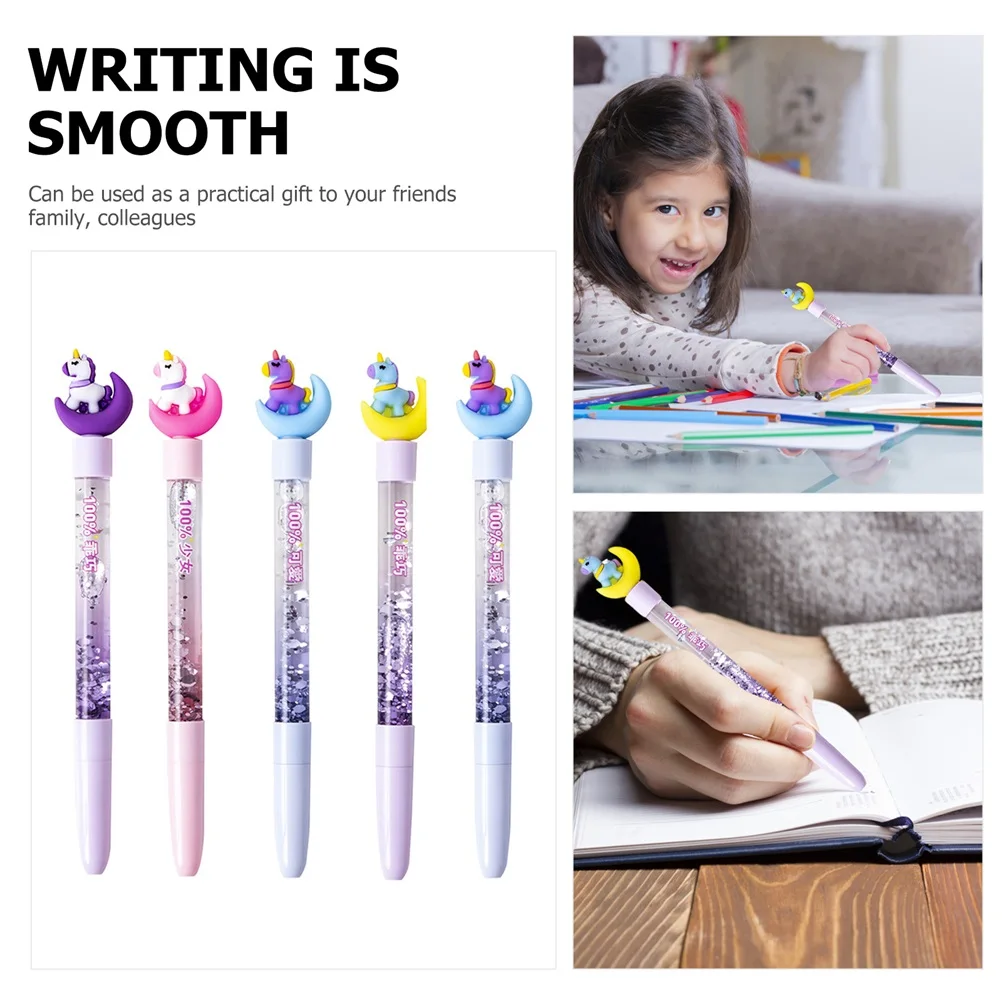 5 Pcs Black Marker Pen Gel Pens Multi-function Kawaii Writing Cute Cartoon Animal Plastic Student Stationery