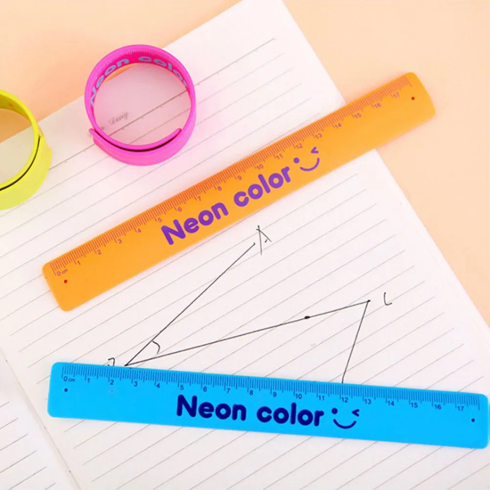 4Pcs Self-Slap Bracelet Rulers Flexible Folding Silica Gel Measure Tools for School Supplies Colorful Wristband Measuring