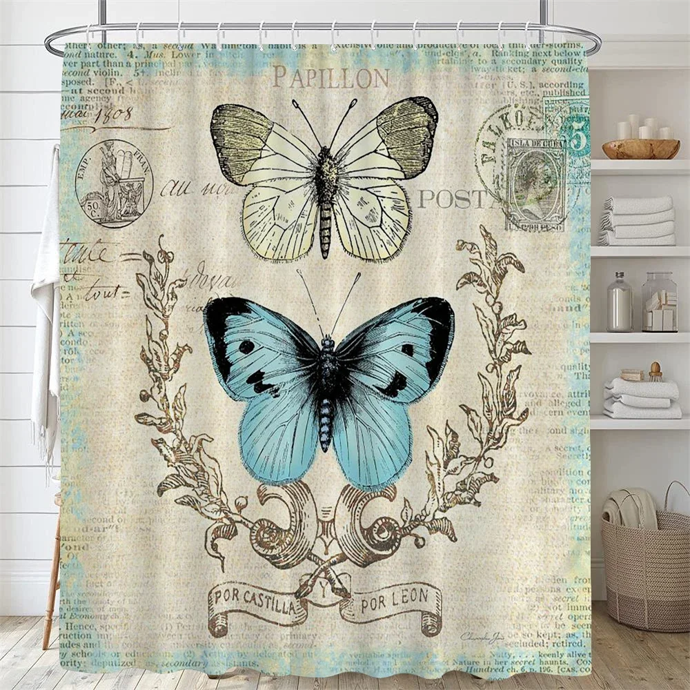 

Красивые водонепроницаемые тканевые занавески для душа с бабочкой, занавеска для ванны с 3D принтом для украшения ванной комнаты с крючками