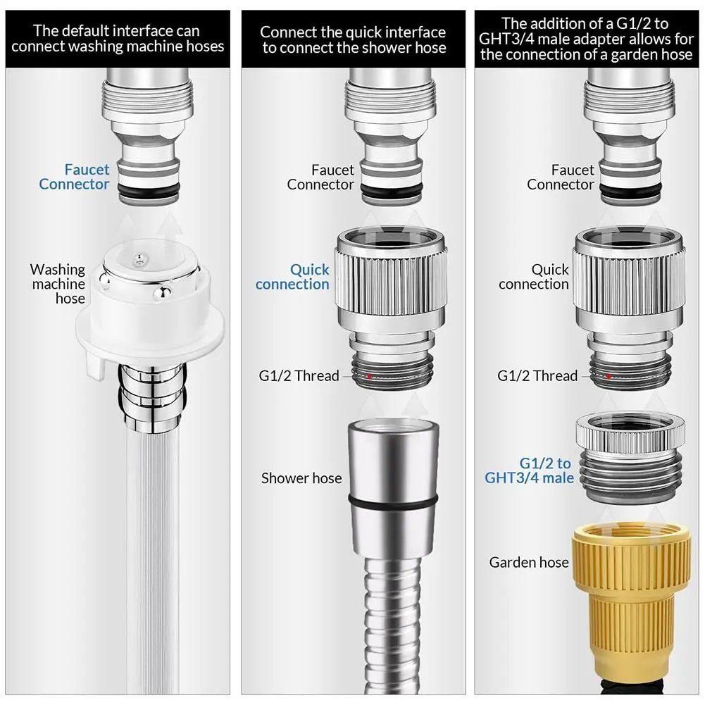 Brass Sink Faucet Quick Connect Adapter Supporting For Shower Pipes Garden Hoses and Washing Machine Water Inlet Compatibility