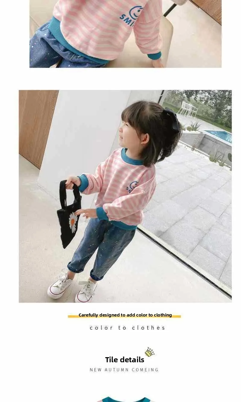 2026 Mädchen Langarm Gestreiftes Oberteil Frühling Herbst Locker Sitzendes T-Shirt Sweatshirt Hybrid Atmungsaktiv Bequem Dünner Stoff Kleinkinder – Detail 13