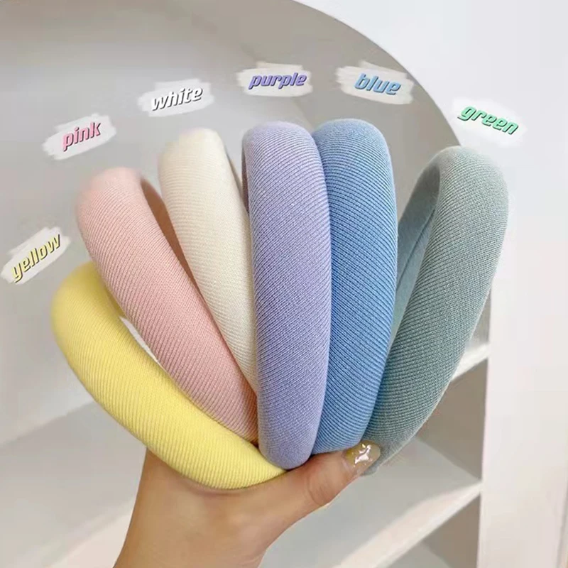 

Summer Women Thick Velvet Head Hoop Multi Colors Padded Headbands Wide Elastic Hair Hoops Sponge Hairband Hair Accessories