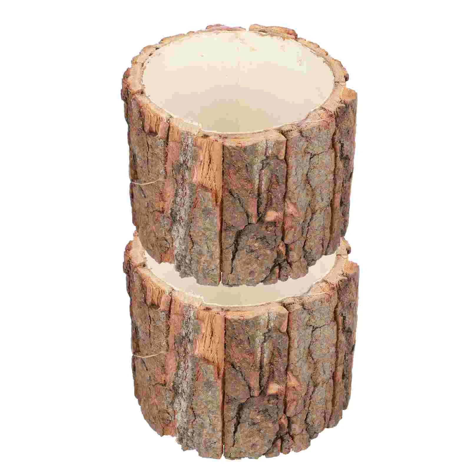 

2 Pcs Bark Flower Bucket Dried Holder Pots for Plants Floral Wood Container Arrangement Decor Flowerpot Wooden Flowerpots