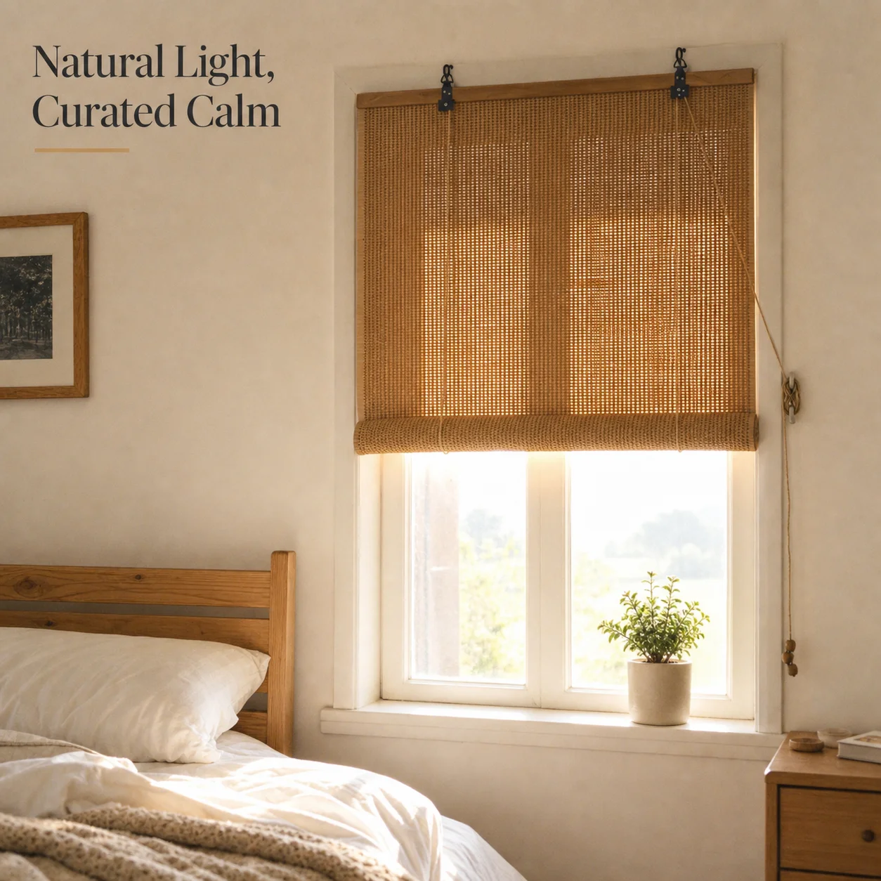 Store enrouleur en bambou marron 50 x 160 cm, pare-soleil naturel tissé, filtrant la lumière