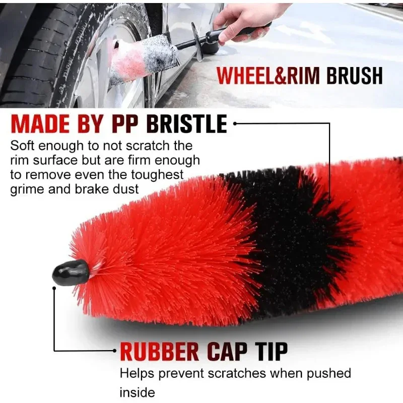 Tire Brush Set Car Detail Kit 19 Inch Long Soft Brush Bristles Wheel Brush Detail Brush Internal and External Cleaning Brush image 3