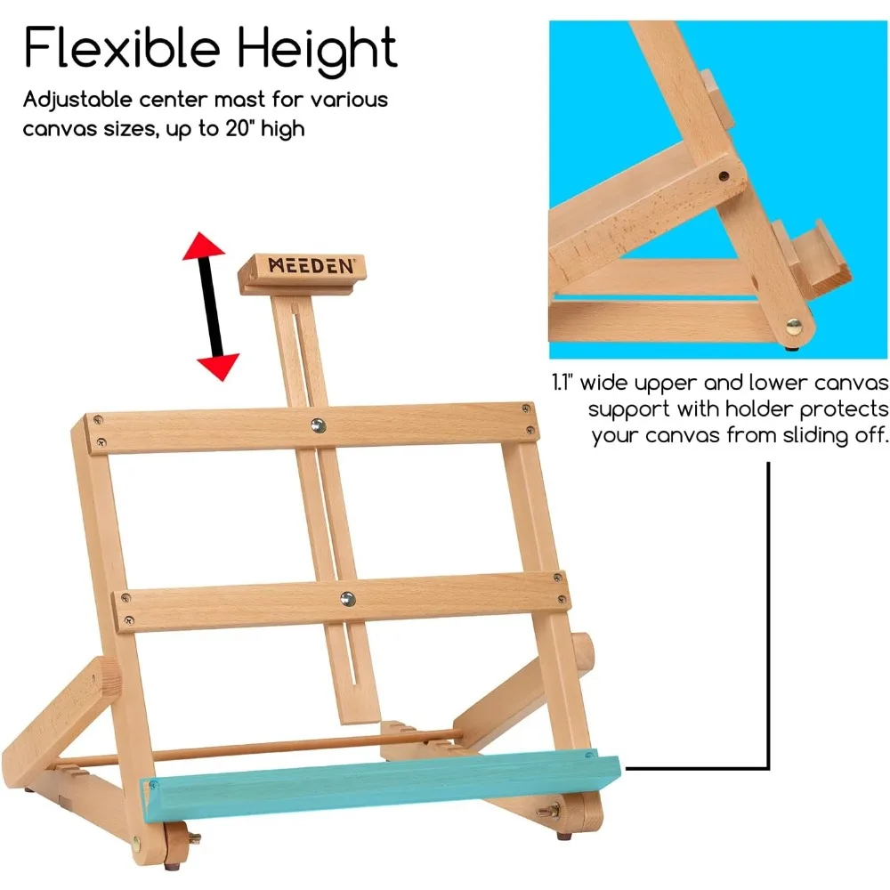 Heavy-Duty H-Frame Tabletop Easel: Adjustable Studio Desktop Easel for Painting- Portable Beechwood Art Easel Stand for Artist
