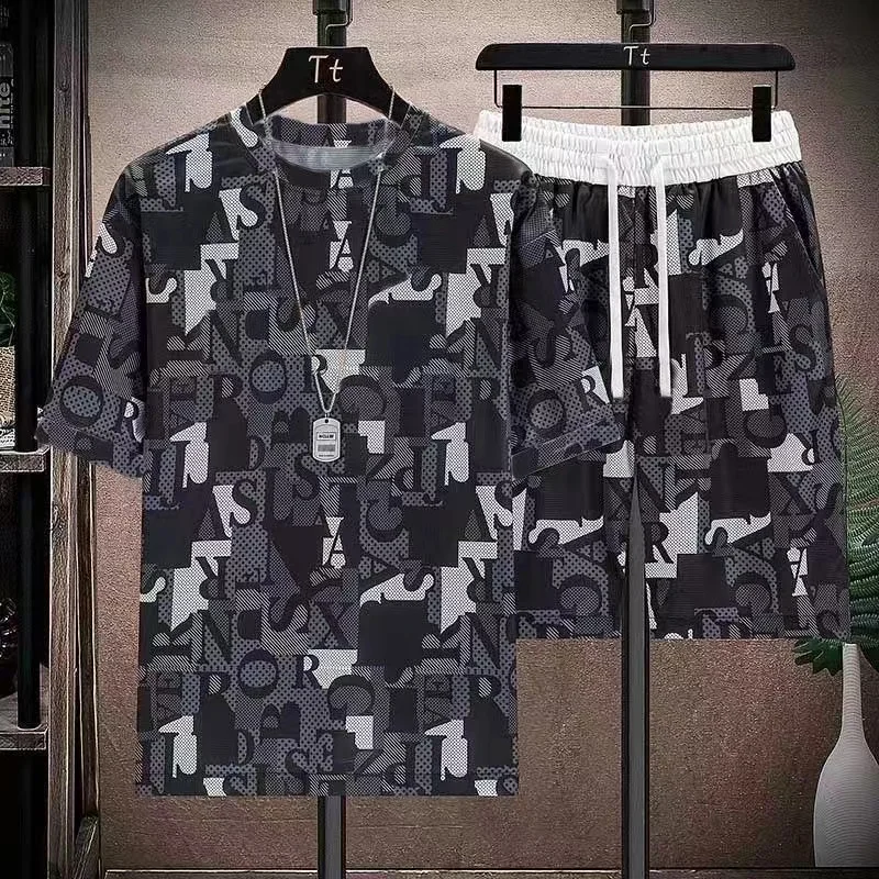 

Popular Beach Shirt Suits, Short-Sleeved Shirts and Drawstring shorts, Letter print floral Set