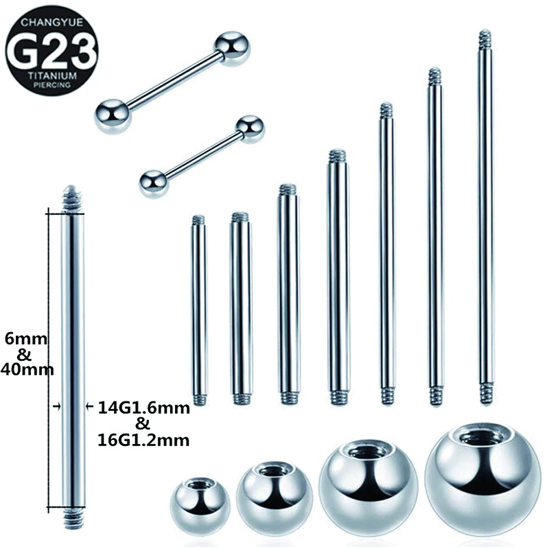 10PS G23 Titanium Piercing Manufacturer Direct Rod Accessories Nasal Perforation Nipple Tongue Stud Earrings Body Jewelry Parts