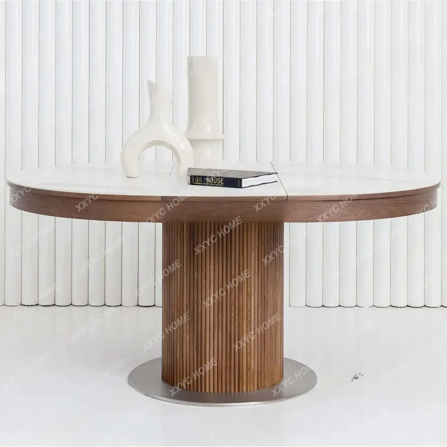 

YDXSolid wood retractable dining table oval medieval square pull home kitchen dining table