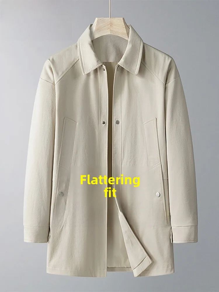 

Модная длинная мужская куртка большого размера, повседневная теплая верхняя одежда, весенне-осенняя одежда из полиэфирного волокна с откидным воротником, боковая S ket