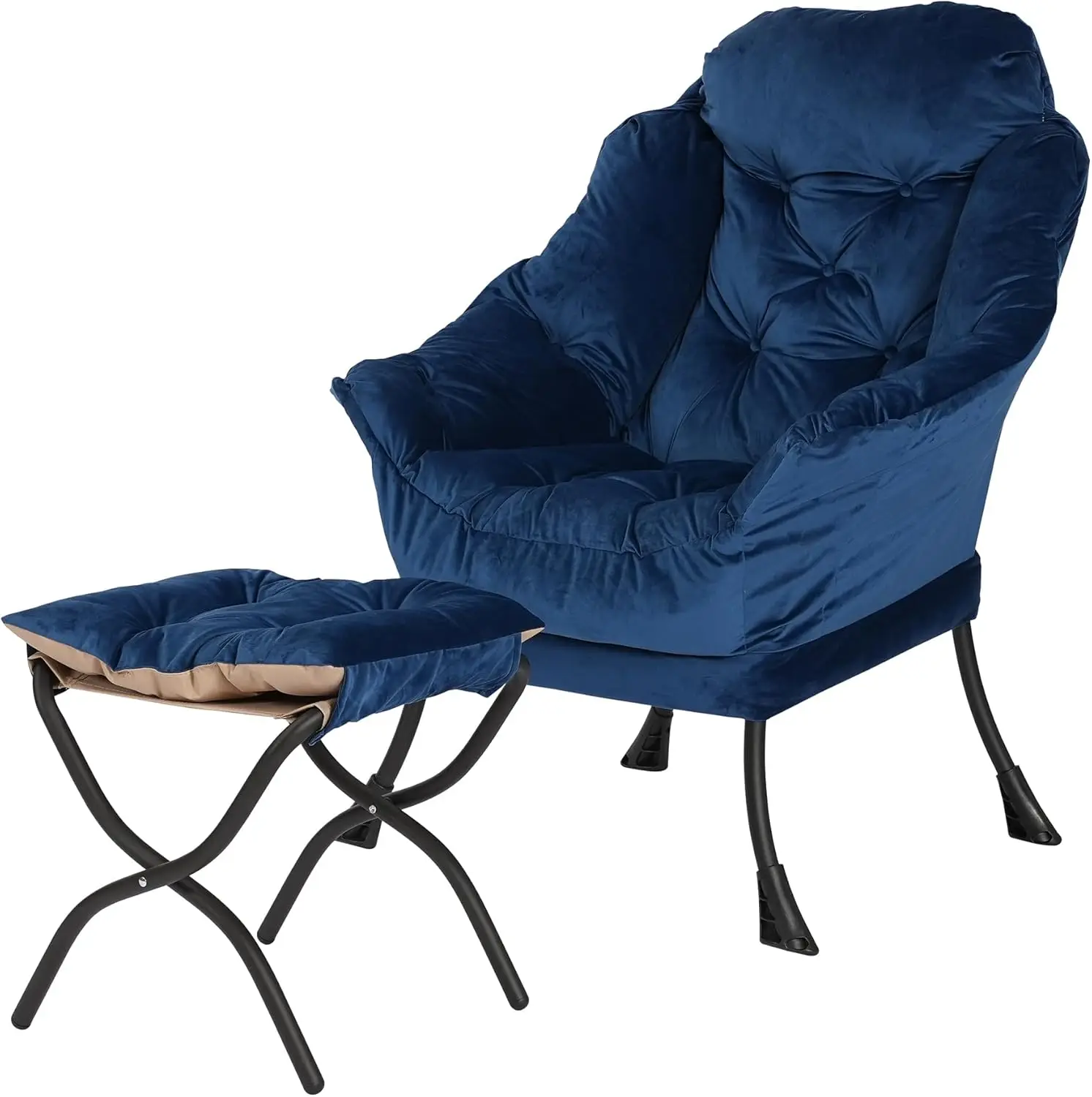 

Blue Lazy Chair with Folding Ottoman, Modern Lounge Chair for Living Room, Steel Frame with Armrests and Side Pocket
