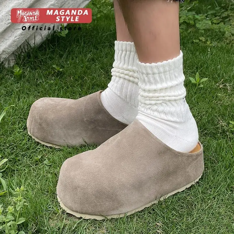 Cow suede leather toe cap slippers for men with a height increase of 5CM slip in boken shoes for casual wear Muller shoes