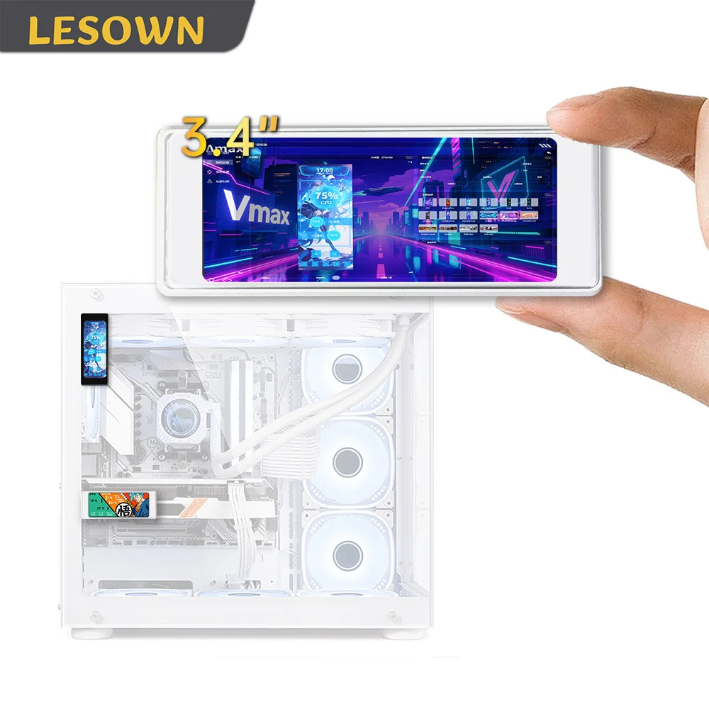 

Компактный 3,4-дюймовый IPS LCD-дисплей LESOWN 376x960 для ПК, вытянутый дисплей-полоска для корпуса ПК, ARGB-подсветка, монитор температуры CPU/GPU