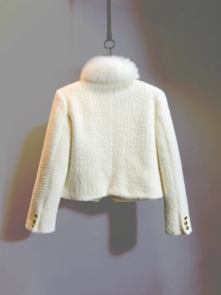 Elegancka francuska moda, socjeta, okrągły dekolt, złote guziki, jednorzędowe, proste, uniwersalne płaszcze puchowe, krótkie kurtki damskie na zimę.