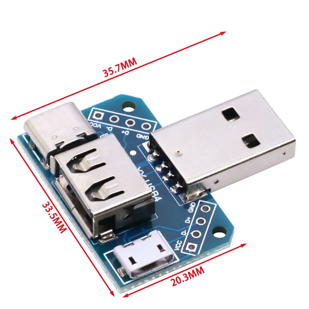 Universal USB Type-C/Micro USB Adapter Plate – XY-USB4 4-Pin Test Board for Signal Transfer & Prototyping Projects