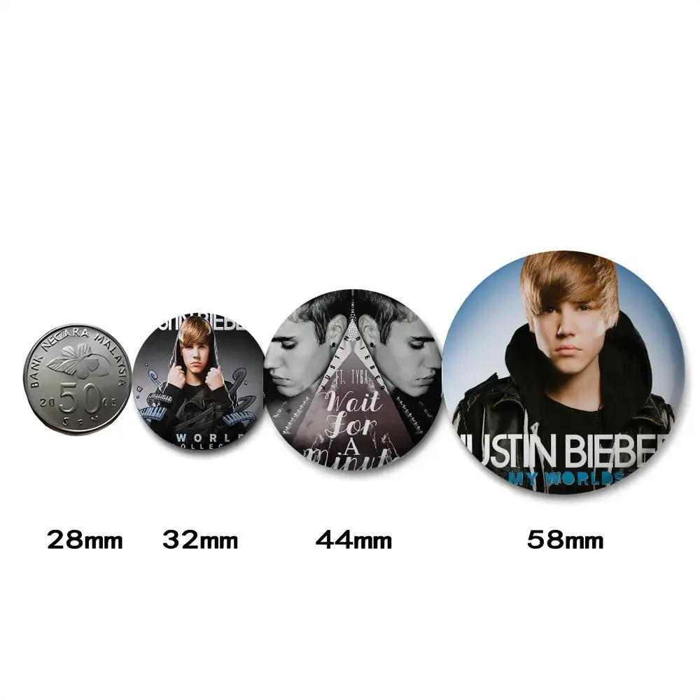 J-Justin B-Bieber شارات المغني شارة رائعة مستديرة دبابيس الإبداعية للملابس قبعة ظهره هدية اكسسوارات