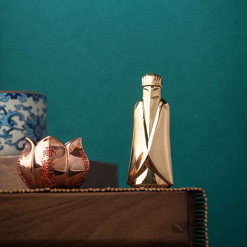 Minimalist Brass Weng Zhong Statue, Oriental Ancient Soldier Pocket Play Ornament Desk Decor
