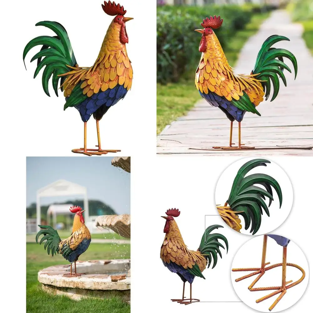 

Большая уличная скульптура петуха, 21-дюймовая металлическая садовая статуя, художественная декоративная фигурка птицы с куриным двором