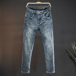 All-Matching Men's Clothing Fashion High-End Men's Jeans Trend 2024 New Casual Stretch Nostalgic Slim Fit Skinny Pants