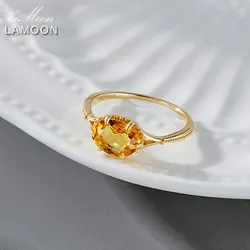 LAMOON Vintage Bijou Wedding Engagement Ring For Women Natural Citrine Gemstone Rings 925 Sterling Silver Gold Plated Jewelry