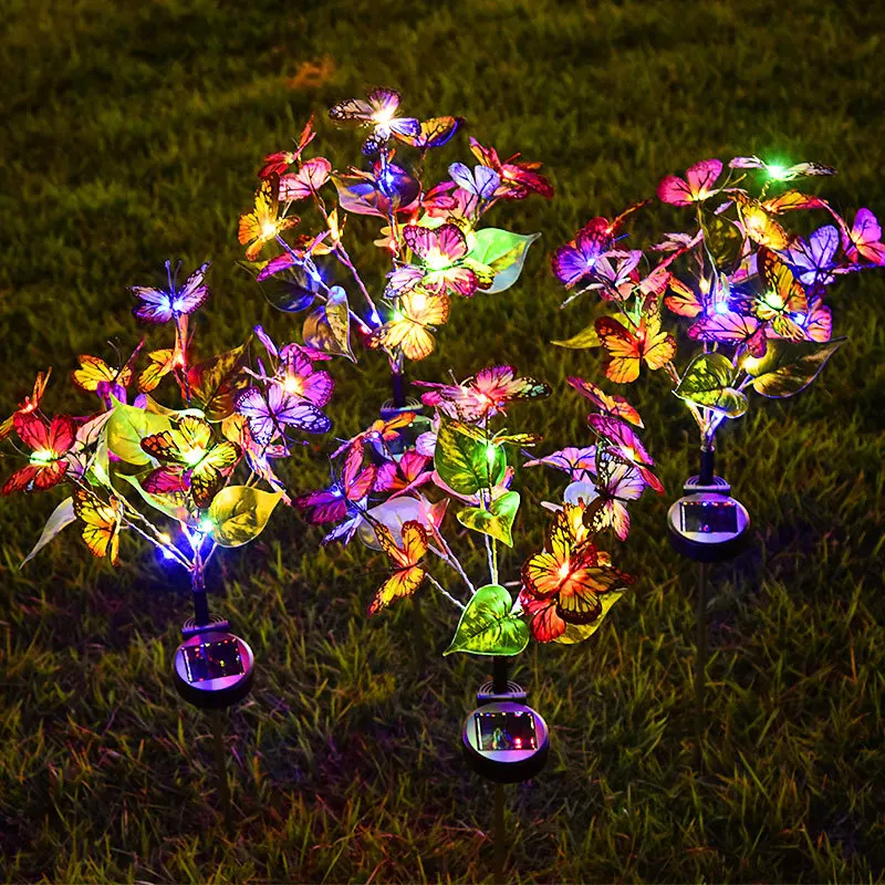 Solar Butterfly Flower Ground Lamp , Outdoor Solar Garden Lamp, Plastic Material, Great for Garden, Yard and Lawn Decoration