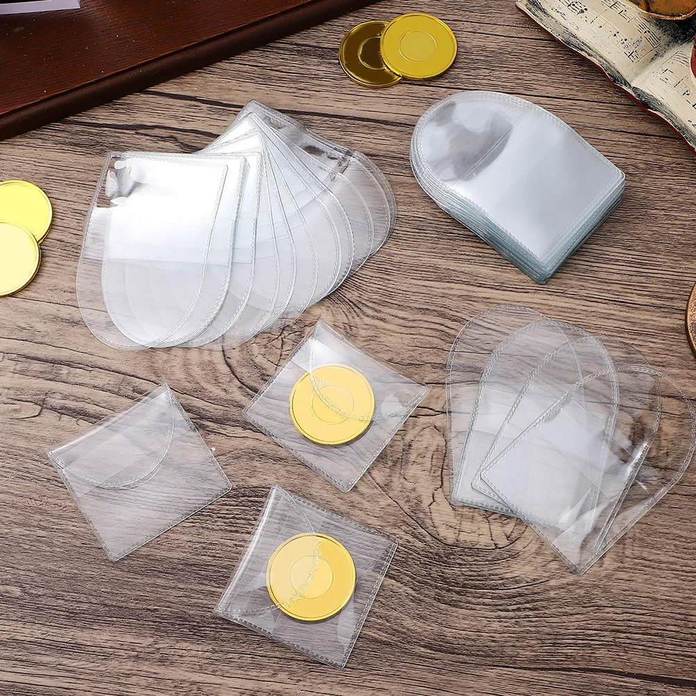 50 stks Muntmouwen Houders Doorzichtige Pvc Plastic Zakken Voor Munt Verzamelbenodigdheden Opslag Display Geld Sieraden Stempel Badge