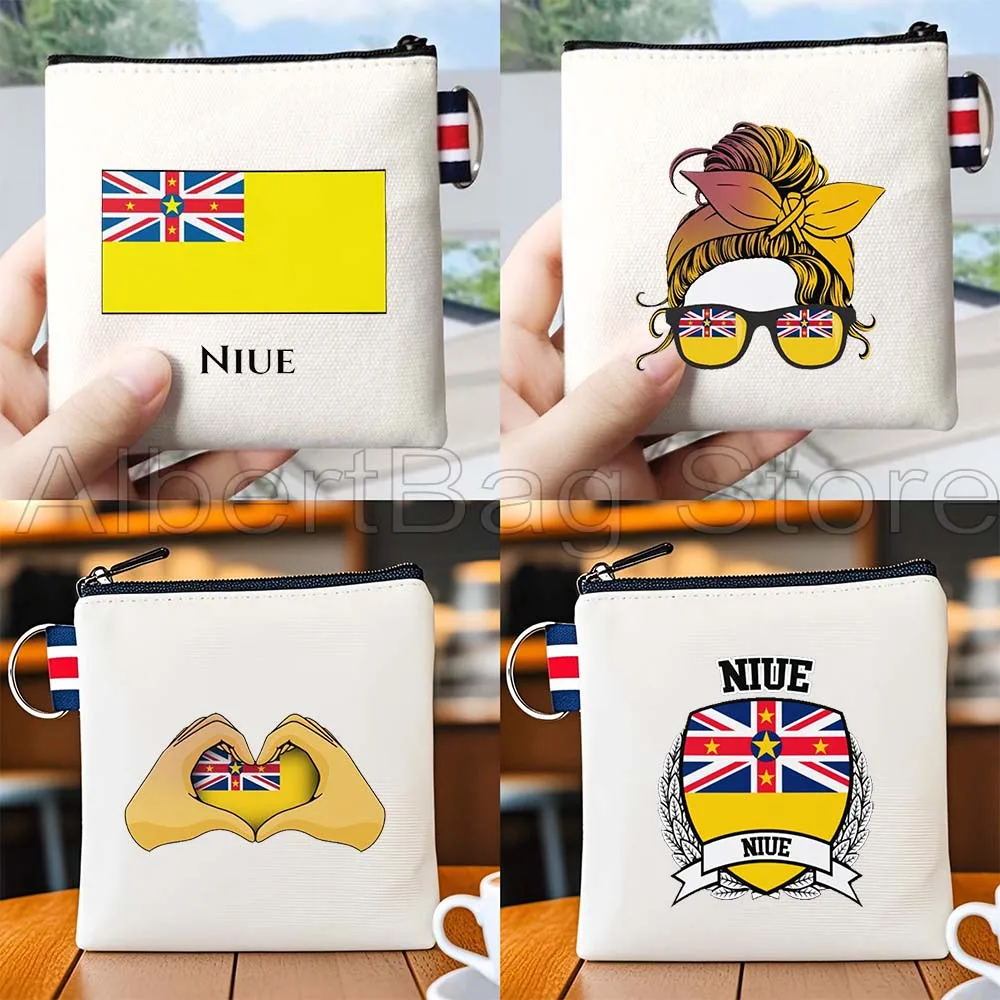 

Niue Flag Map Love Heart Niuean Gifts Canvas Coin Purse Bag Small Square Key Bag Storage Card Bag Cotton Wallet Zipper Pouch
