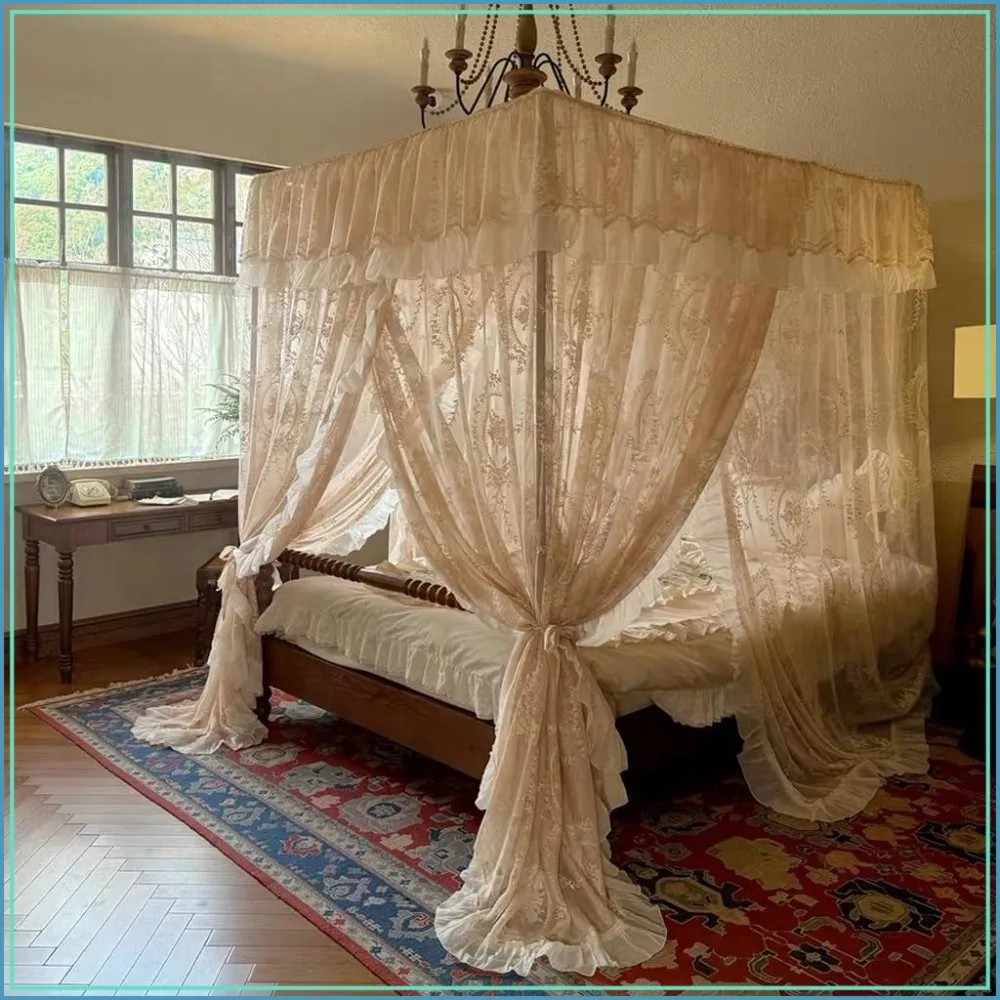 Elegant Lace Princess Mosquito Net Bed Canopy for Adults Kids Room Decor (Jade-13, King)