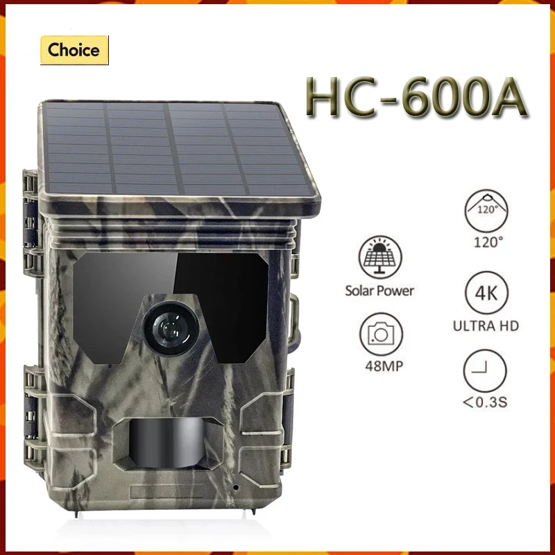 

Solar Powered outdoor hunting camera HC-600A 4K 50MP high definition night vision 0.3s Trigger IP65 Wildlife Monitoring Hunting