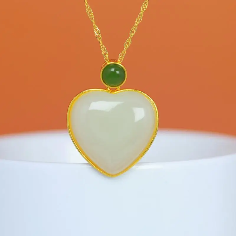 Genuine China Nephrite Stone White Hetian Jade Love Heart Pendant Necklace 925 Silver Certified Jewelry Women Fine Jewelry Gifts