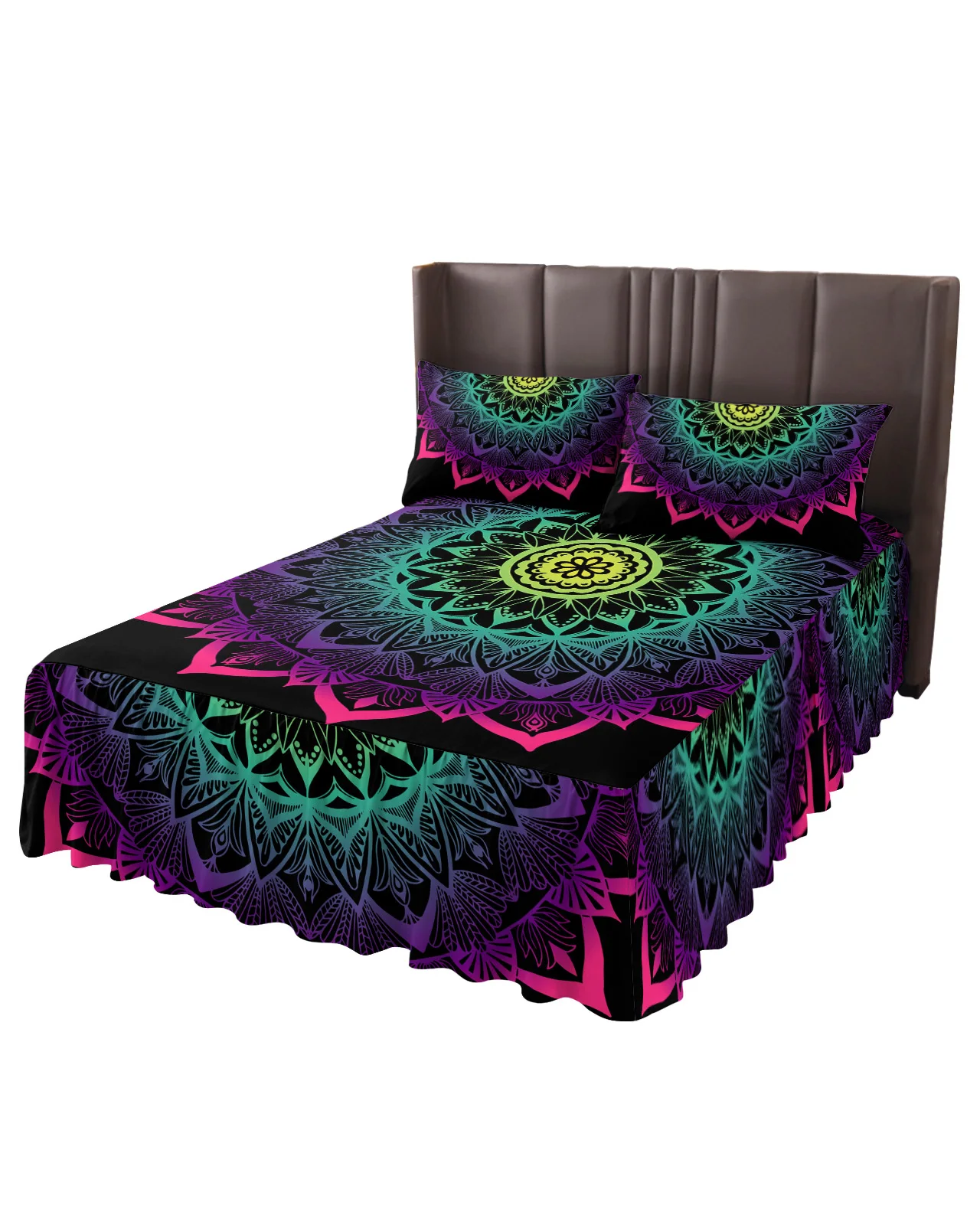 Mandala Datura Bohemia Buddhism Bed Skirt Elastic Fitted Bedspread With Pillowcases Mattress Cover Bedding Set Bed Sheet