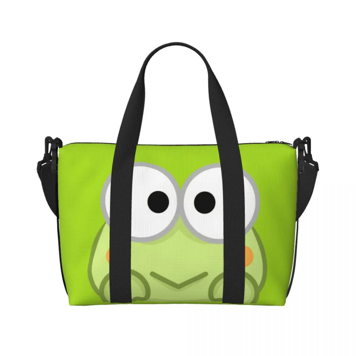 

Custom Keroppi Beach Tote Bag for Women Big Eyed Frog Large Compartment Gym Beach Travel Bags