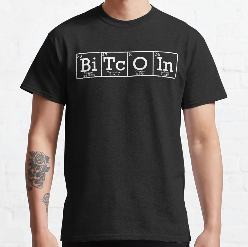 

BITCOIN Periodic Table Gift t shirt for Crypto Traders Bitcoin Symbol tee 100% cotton printed Graphic clothes All size tops