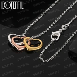 DOTEFFIL Rose Gold Tricolor Heart Pendant Necklace 925 Sterling Silver 18 Inch Chain For Women Wedding Engagement Jewelry