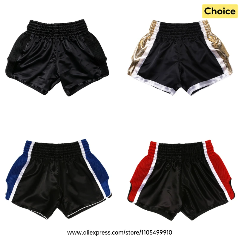 Einfarbige Muay Thai Shorts für Kinder, Frauen und Männer, Boxwettkampfhose, Atmungsaktive Satin BJJ MMA Sparring Kickbox-Trainingsausrüstung