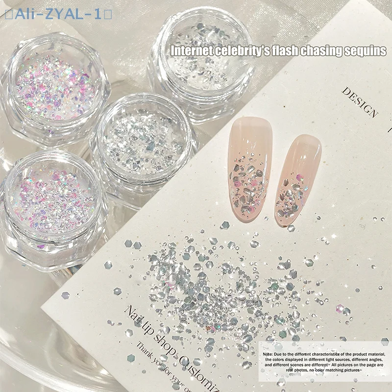 【ZYAL-1】1 tarro de brillo de sirena para decoración de uñas, copos láser ultrafinos, lentejuelas holográficas, accesorios irregulares para decoración de uñas