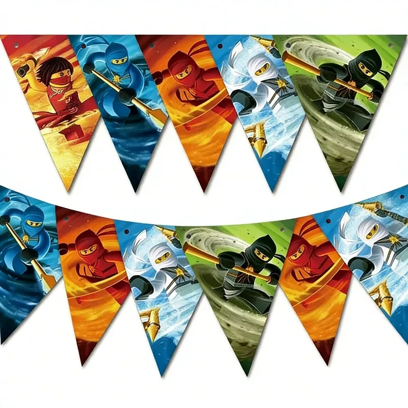 Ninja-Papierbanner, Wimpelkette, Flaggen für Kindergeburtstag, festliche Party, hängende Dekoration, Zubehör – Detail 1