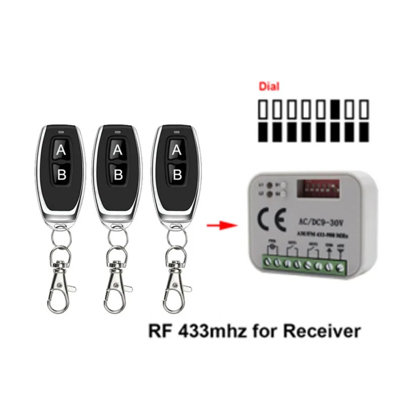 New RX Multi Frequency 300-900MHz Garage Door Receiver 2CH Relay For 433.92MHz 315 433 868 390 MHz Remote Control Transmitter