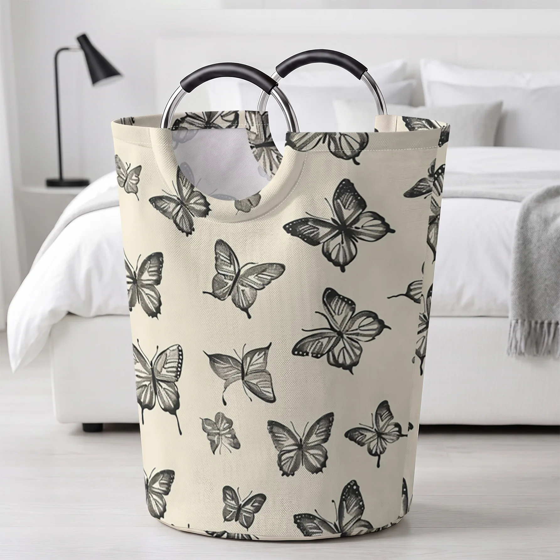 Sketch Black White Butterflies All‑Over Print Handheld Storage Basket, For Laundry, Bedroom & Home Sundries Storage