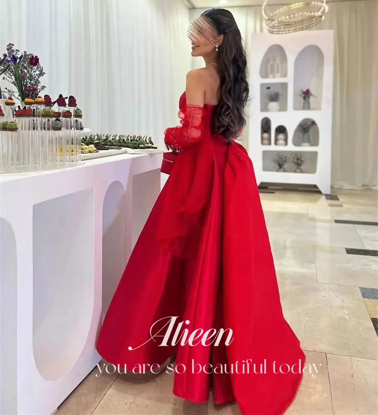 Sweetheart Red A-line Satin Luxury Party Dresses for Special Occasions Evening Elegant Woman Gala Prom Wedding Dress Customized