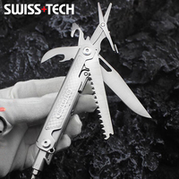 SWISS TECH 11 in 1 Mini Multitool Folding Knife EDC Tactical Camping Survival Tools Outdoor Pocket Knife Scissors Screwdriver