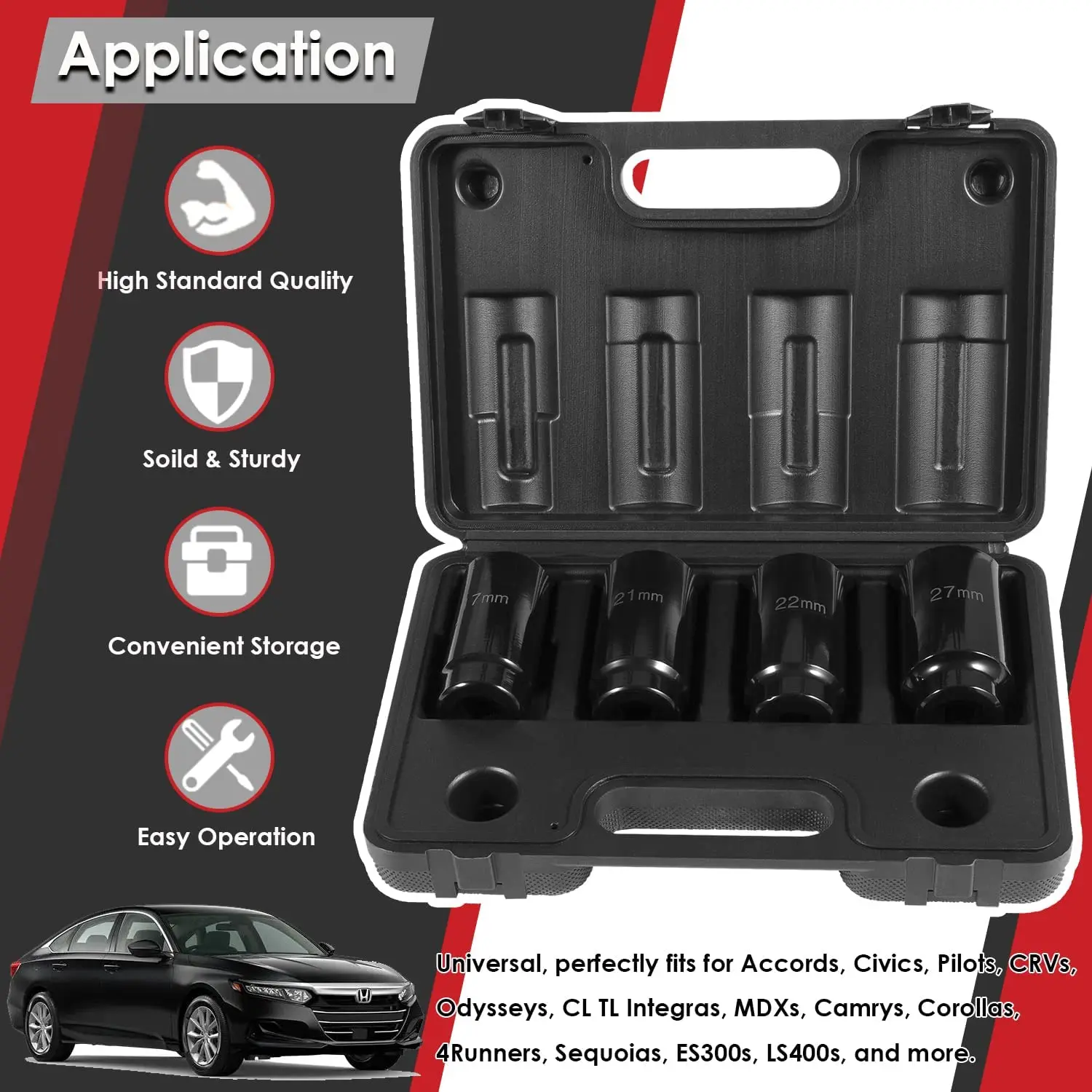 TENG MILE 17mm 21mm 22mm 27mm Harmonic Balancer Socket Set 1/2