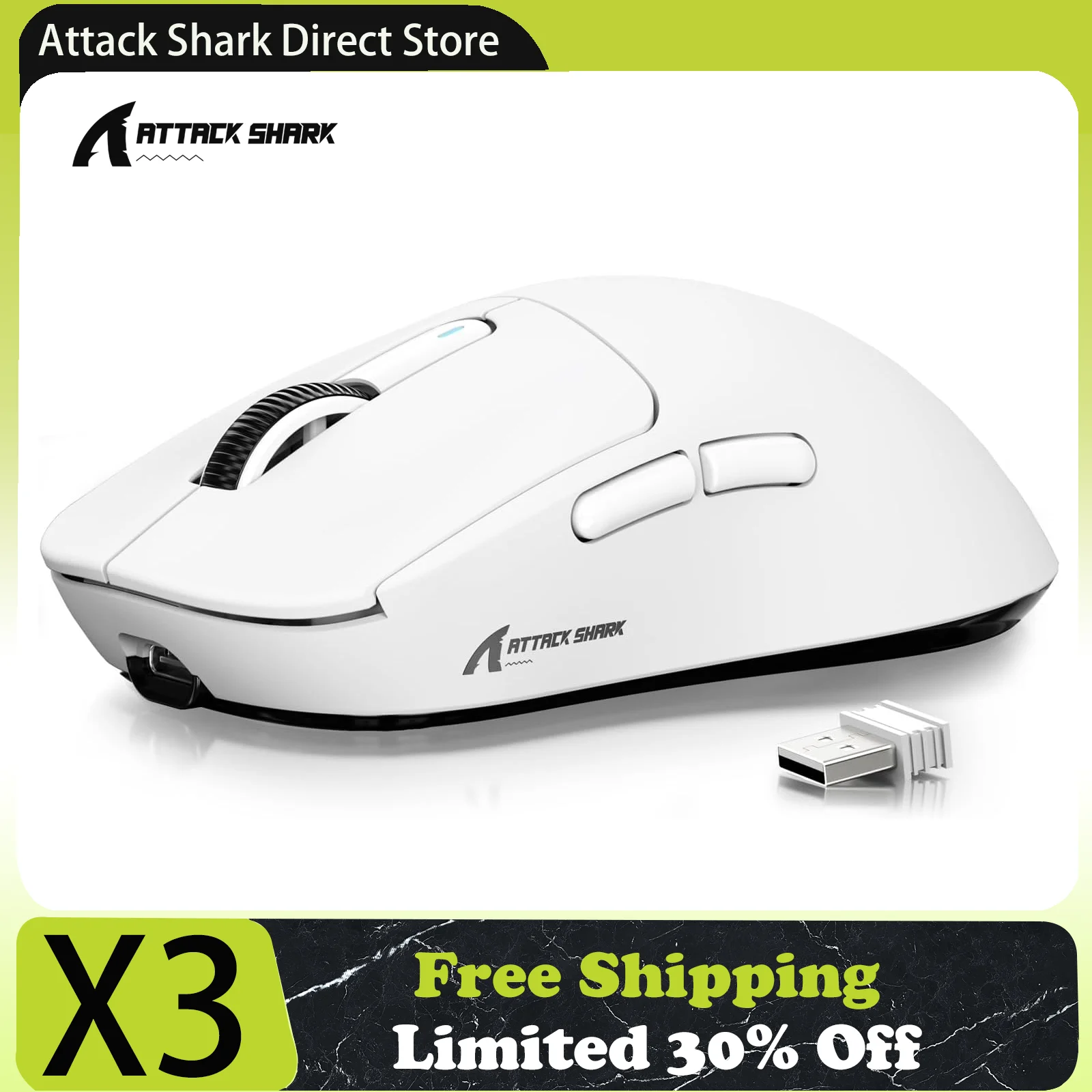Souris de jeu tri-mode ATTACK SHARK X3, capteur PixArt PAW3395, 26K DPI, ultralégère 49g, BT/2.4G sans fil/filaire, pour PC Gamer