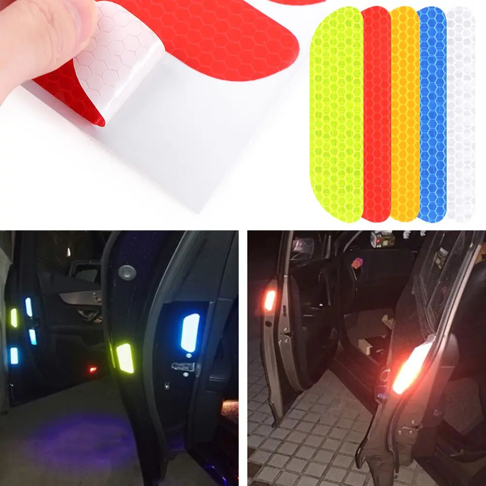 4pcs Tail Open Sign Auto Car Door Stickers Warning Mark Safety Reflective Tape