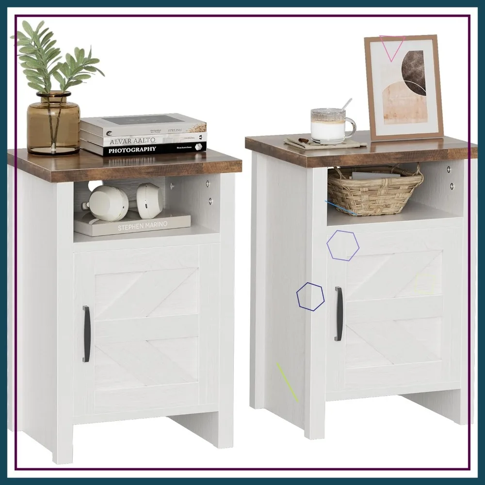 طقم منضدة حديثة للمزرعة مع رف وباب للحظيرة، أبيض، قطعتين لغرفة النوم